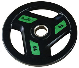 Олимпийский обрезиненный диск 10 кг, черно-зеленый Aerofit AFPLC10 | Aerofit Professional | aerofit-russia.ru