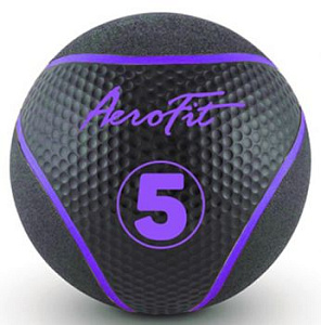 Набивной мяч Aerofit 5 кг, черный/ фиолетовые полоски | Aerofit Professional | aerofit-russia.ru