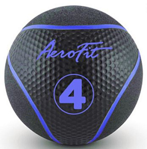 Набивной мяч Aerofit 4 кг, черный/ голубые полоски | Aerofit Professional | aerofit-russia.ru