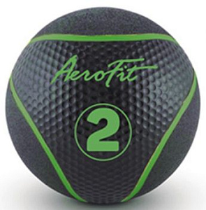 Набивной мяч Aerofit 2 кг, черный/ зеленые полоски | Aerofit Professional | aerofit-russia.ru